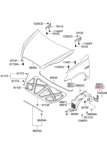 GUARD ASSY-FR WHEEL MUD RH 86832-1E000 (Original, New)