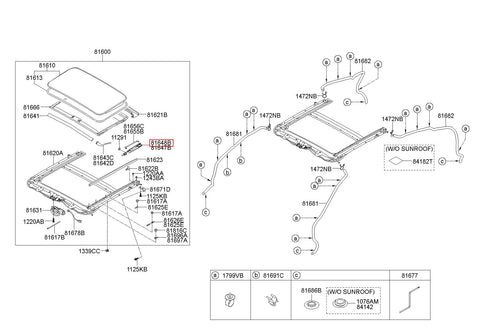 RAIL ASSY-SUNROOF GUIDE,RH 81648-2M000 (Original, New)