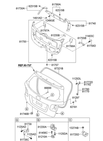 W/STRIP-TAIL GATE OPNG <br>87321-2P500, <br>873212P500, <br>87321 2P500 <br>(Original, New)