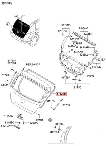 W/STRIP-TAIL GATE OPNG 87321-2L200 (Original, New)