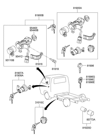 KEY & CYLINDER SET-LOCK 81905-4FA00 819054FA00 81905 4FA00