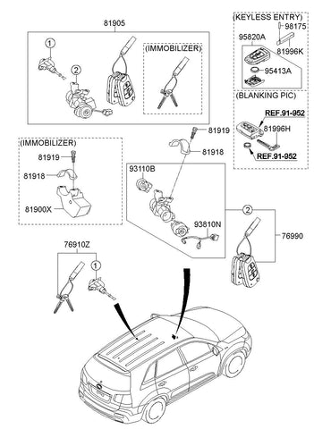 KEY & CYLINDER SET-LOCK <br>81905-2P140, <br>819052P140, <br>81905 2P140 <br>(Original, New)