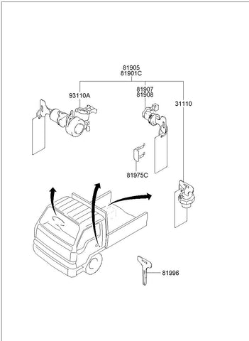 KEY & CYLINDER SET-LOCK <br>81901-5H002, <br>819015H002, <br>81901 5H002 <br>(Original, New)