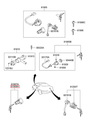 LOCK ASSY-FRT DOOR,RH 81980-2CA00 (Original, New)