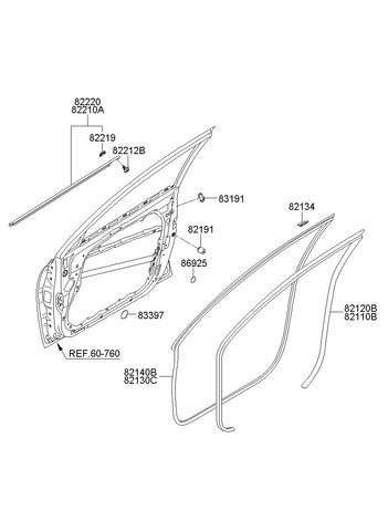 W/STRIP ASSY-FR DR BELT O/S RH <br>82220-2L000, <br>822202L000, <br>82220 2L000 <br>(Original, New)