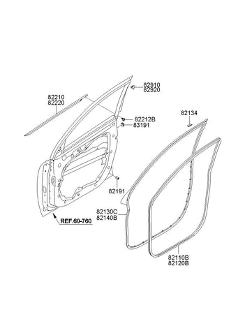 W/STRIP ASSY-FR DR BELT O/S RH <br>82220-2P000, <br>822202P000, <br>82220 2P000 <br>(Original, New)