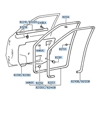 W/STRIP ASSY-FR DR SIDE RH <br>82140-34002, <br>8214034002, <br>82140 34002 <br>(Original, New)