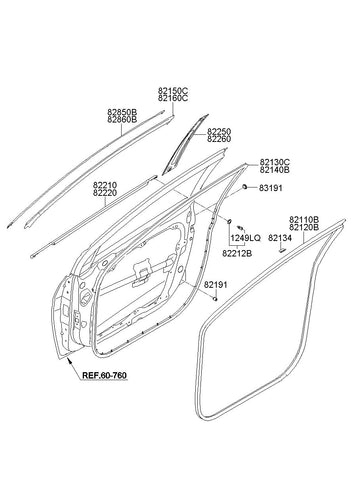 W/STRIP ASSY-FR DR BELT O/S RH <br>82220-3Z000, <br>822203Z000, <br>82220 3Z000 <br>(Original, New)