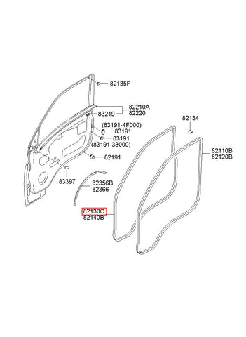 W/STRIP ASSY-FR DR SIDE LH 82130-4F000 (Original, New)