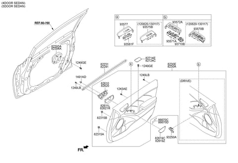 BEZEL-POWER WINDOW ASSIST <br>93577-A7010K3S, <br>93577A7010K3S, <br>93577 A7010K3S <br>(Original, New)