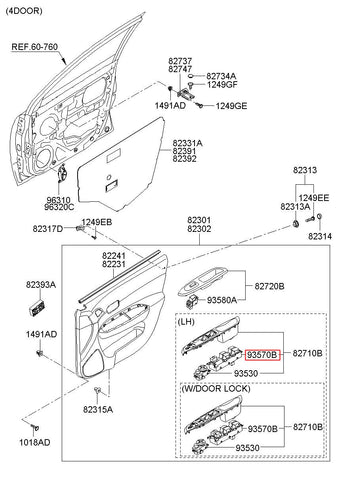 SWITCH ASSY-POWER WINDOW,MAIN 93570-1E112 (Original, New)