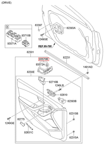 SWITCH ASSY-POWER WINDOW,MAIN 93570-3X030RAS (Original, New)