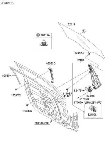 REGULATOR ASSY-FR DR WDO LH 82401-2V010 824012V010 82401 2V010