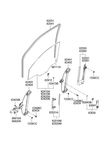 REGULATOR ASSY-FR DR P/WDO LH <br>82403-1C010, <br>824031C010, <br>82403 1C010 <br>(Original, New)