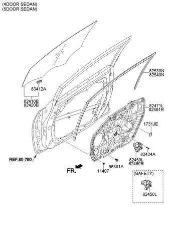 RUN ASSY-FR DR WDO GLASS RH <br>82540-A7000, <br>82540A7000, <br>82540 A7000 <br>(Original, New)