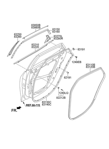 MOULDING ASSY-RR DR FRAME,RH <br>83860-3V000, <br>838603V000, <br>83860 3V000 <br>(Original, New)