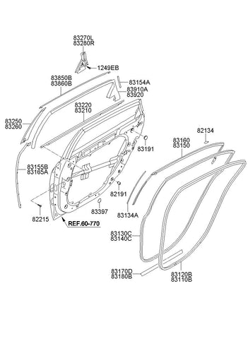 GARNISH ASSY-RR DR RR FRAME,RH <br>83280-3N000RW2, <br>832803N000RW2, <br>83280 3N000RW2 <br>(Original, New)