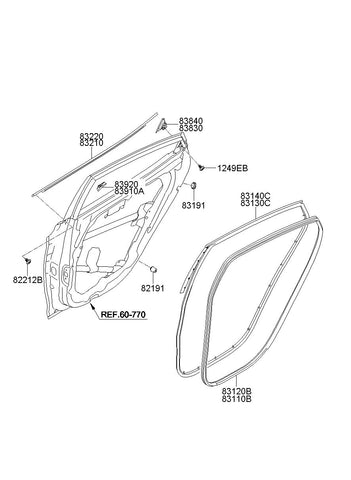 W/STRIP ASSY-RR DR SIDE RH <br>83140-3X000, <br>831403X000, <br>83140 3X000 <br>(Original, New)