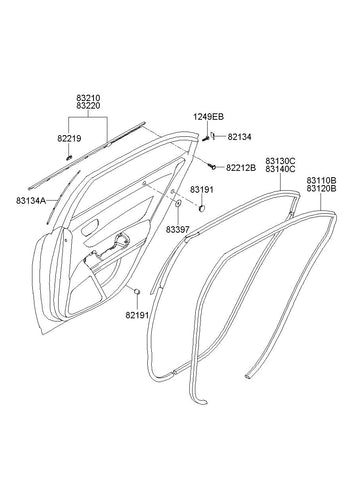 W/STRIP ASSY-RR DR BELT O/S LH <br>83210-3K000, <br>832103K000, <br>83210 3K000 <br>(Original, New)