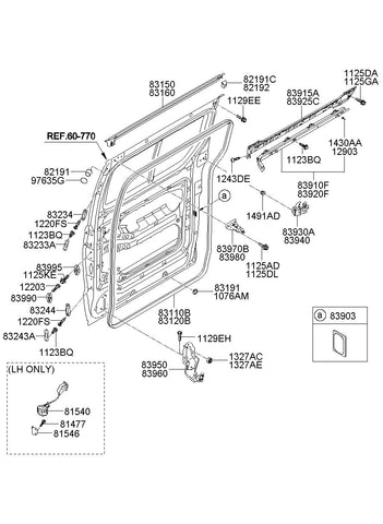 W/STRIP-RR DR BODY SIDE LH <br>83110-4H000, <br>831104H000, <br>83110 4H000 <br>(Original, New)