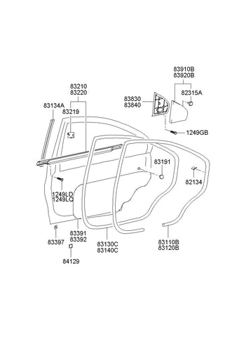 W/STRIP ASSY-RR DR BELT O/S LH <br>83210-3D000, <br>832103D000, <br>83210 3D000 <br>(Original, New)