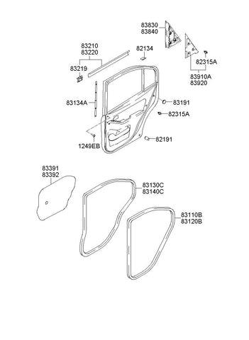 W/STRIP ASSY-RR DR SIDE LH <br>83130-2D001, <br>831302D001, <br>83130 2D001 <br>(Original, New)