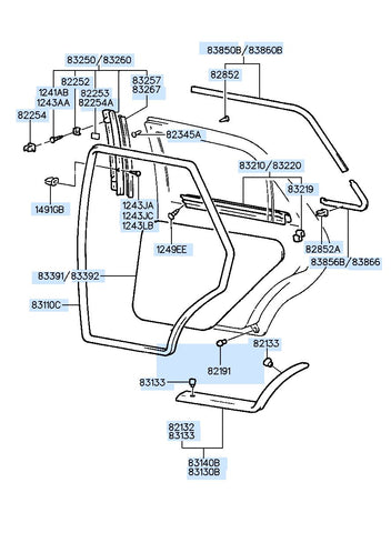 GARNISH ASSY-RR DR FRAME LH <br>83250-29500, <br>8325029500, <br>83250 29500 <br>(Original, New)