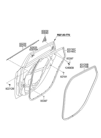 W/STRIP ASSY-RR DR BELT O/S RH <br>83220-A5010, <br>83220A5010, <br>83220 A5010 <br>(Original, New)