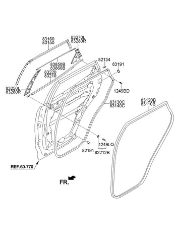 GARNISH ASSY-RR DR FR FRAME,LH <br>83250-2W000, <br>832502W000, <br>83250 2W000 <br>(Original, New)