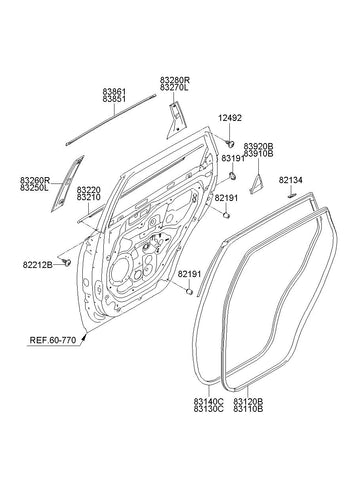 MOULDING-REAR DOOR FRAME,LH <br>83850-3J000, <br>838503J000, <br>83850 3J000 <br>(Original, New)