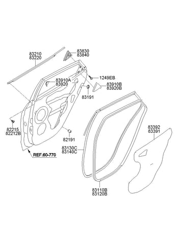 W/STRIP ASSY-RR DR BELT O/S RH <br>83220-2S000, <br>832202S000, <br>83220 2S000 <br>(Original, New)