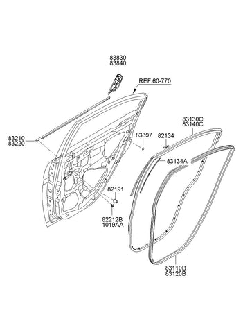 W/STRIP ASSY-RR DR BELT O/S LH <br>83210-1E000, <br>832101E000, <br>83210 1E000 <br>(Original, New)