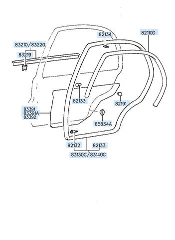 W/STRIP ASSY-RR DR BELT O/S RH <br>83220-22000, <br>8322022000, <br>83220 22000 <br>(Original, New)