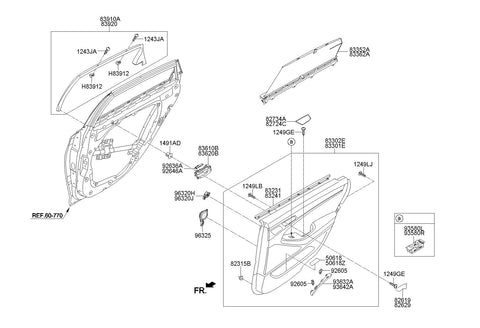 HANDLE ASSY-REAR DOOR INSIDE,RH <br>83620-B1000, <br>83620B1000, <br>83620 B1000 <br>(Original, New)