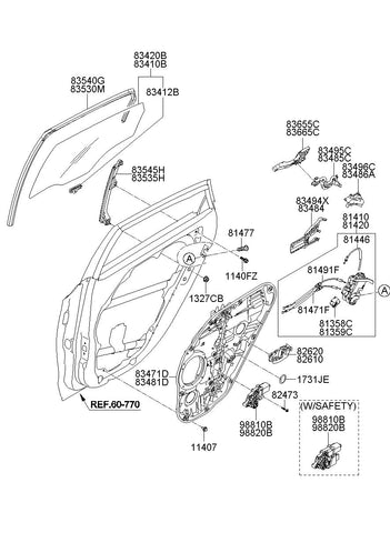 BASE ASSY-RR DR O/S HDL,RH <br>83665-A5000, <br>83665A5000, <br>83665 A5000 <br>(Original, New)