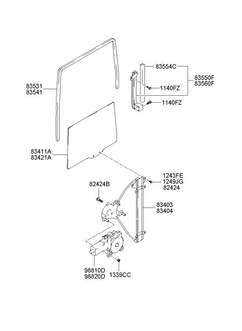 RUN ASSY-RR DR WDO GLASS LH <br>83530-17001, <br>8353017001, <br>83530 17001 <br>(Original, New)