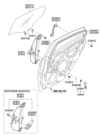 REGULATOR ASSY-RR DR WDO LH <br>83401-1R110, <br>834011R110, <br>83401 1R110 <br>(Original, New)