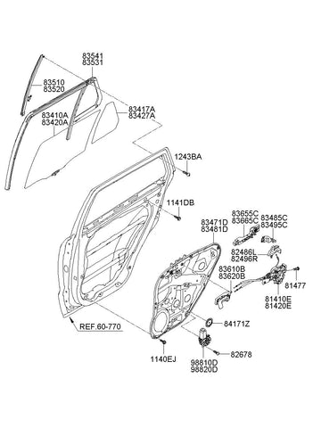 BASE ASSY-RR DR O/S HDL,RH <br>83665-2B000, <br>836652B000, <br>83665 2B000 <br>(Original, New)