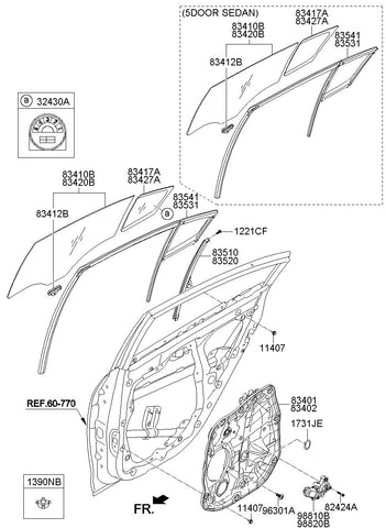 RUN ASSY-RR DR WDO GLASS RH <br>83541-A7000, <br>83541A7000, <br>83541 A7000 <br>(Original, New)