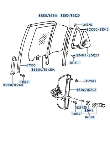 RUN ASSY-RR DR WDO GLASS LH <br>83530-22001, <br>8353022001, <br>83530 22001 <br>(Original, New)