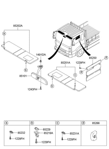 SUNVISOR ASSY-SIDELH <br>85250-7C001QS, <br>852507C001QS, <br>85250 7C001QS <br>(Original, New)