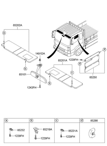 SUNVISOR ASSY-SIDELH <br>85250-7C000QS, <br>852507C000QS, <br>85250 7C000QS <br>(Original, New)