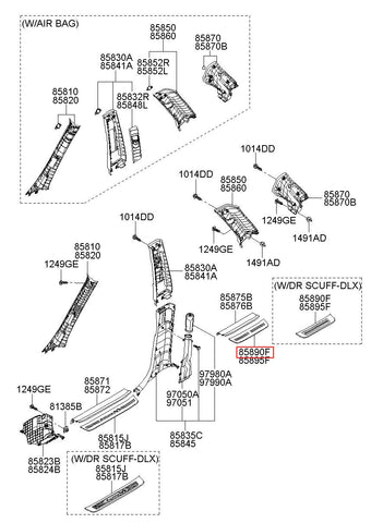 TRIM ASSY-RR DR STEP, LH 85891-2B000HZ (Original, New)