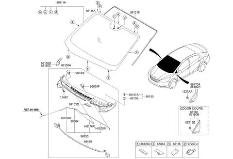 GLASS & MOULDING ASSY-DOOR WINDOWLH <br>86180-A7100, <br>86180A7100, <br>86180 A7100 <br>(Original, New)