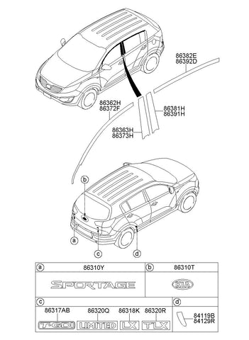 LOGO ASSY-KIA SUB <br>86353-3W500, <br>863533W500, <br>86353 3W500 <br>(Original, New)