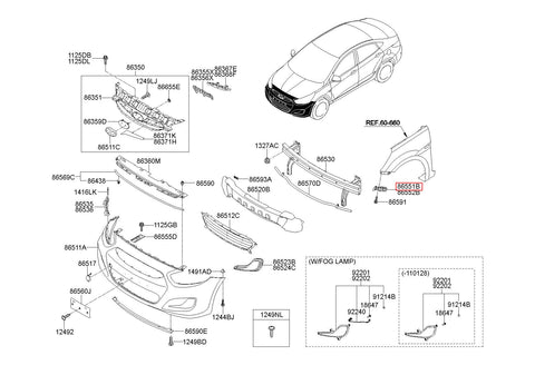 BRACKETFR BUMPER UPR SIDE MTGLH 86513-1R000 865131R000 86513 1R000