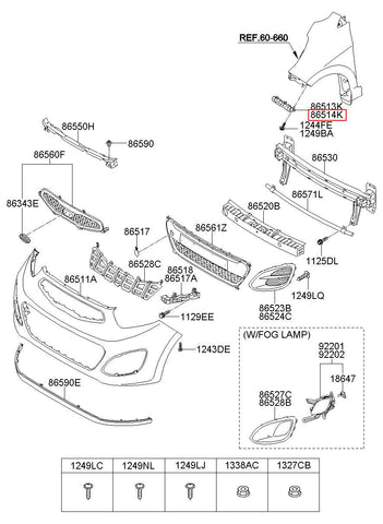 BRACKET-FR BUMPER SIDE RH 86514-1Y000 (Original, New)