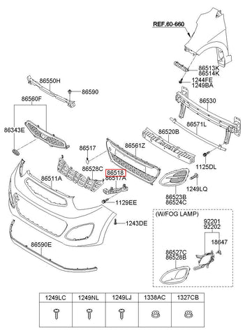 BRACKET-FR BUMPER UPR SUPT RH 86518-1Y000 (Original, New)