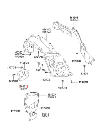 GUARD ASSY-FR WHEEL MUD LH 86831-H1021 (Original, New)