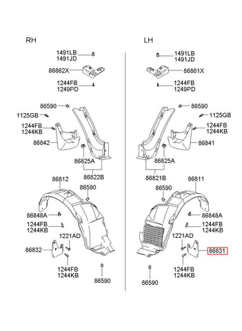 GUARD ASSY-FR WHEEL MUD LH 86831-2D000 (Original, New)